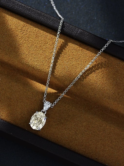 White G color [P 2041] 925 Sterling Silver High Carbon Diamond Oval Luxury Necklace